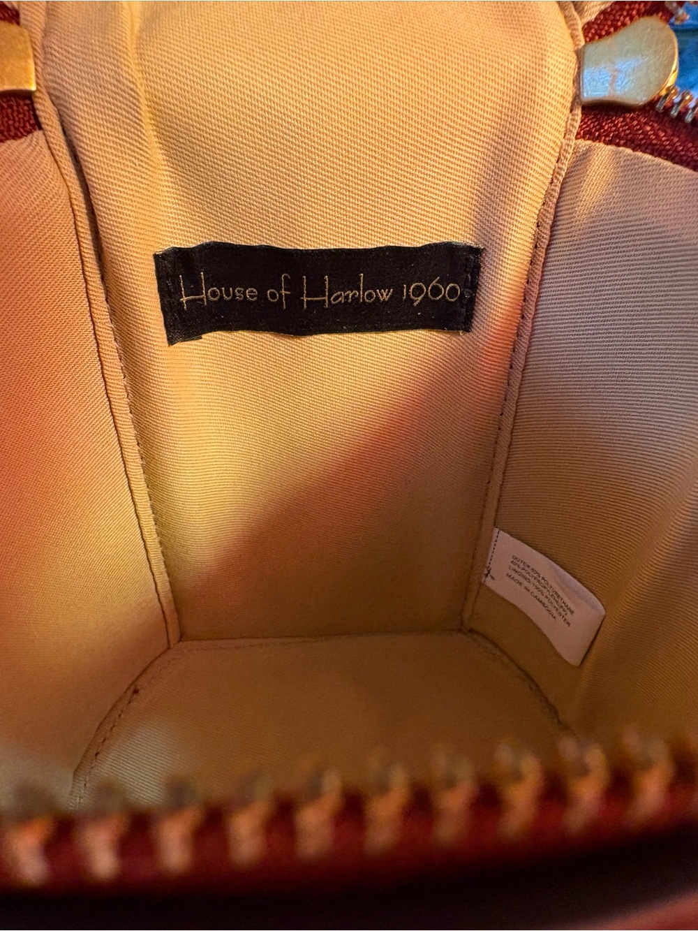 House of Harlow 1960 Straw Cylinder Crossbody with Burgundy Trim - Picture 7 of 8